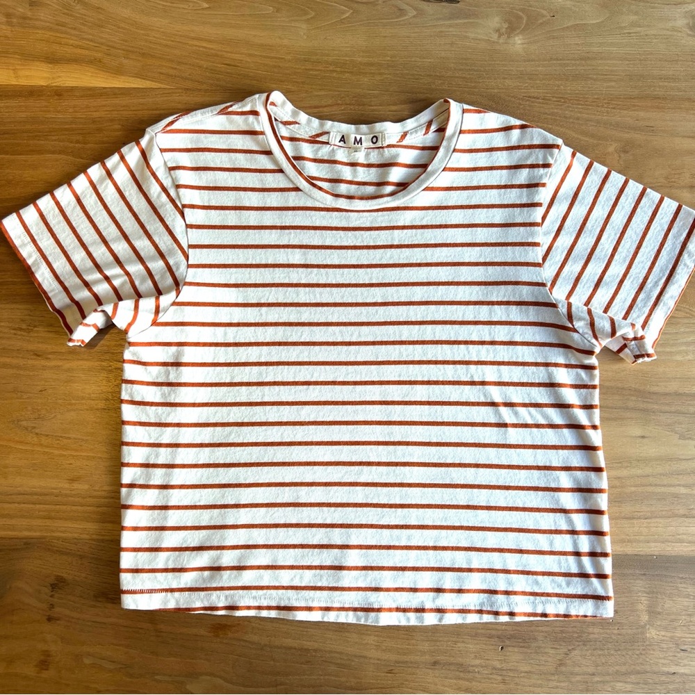 AMO Babe Cotton Striped Cropped Tee Size XL - Picture 7 of 7